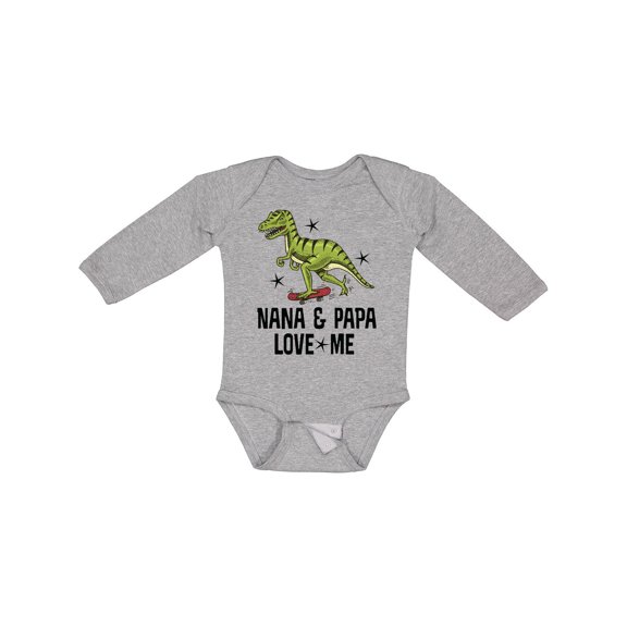 Inktastic Nana and Papa Love Me Dinosaur Grandson Boys Long Sleeve Baby Bodysuit