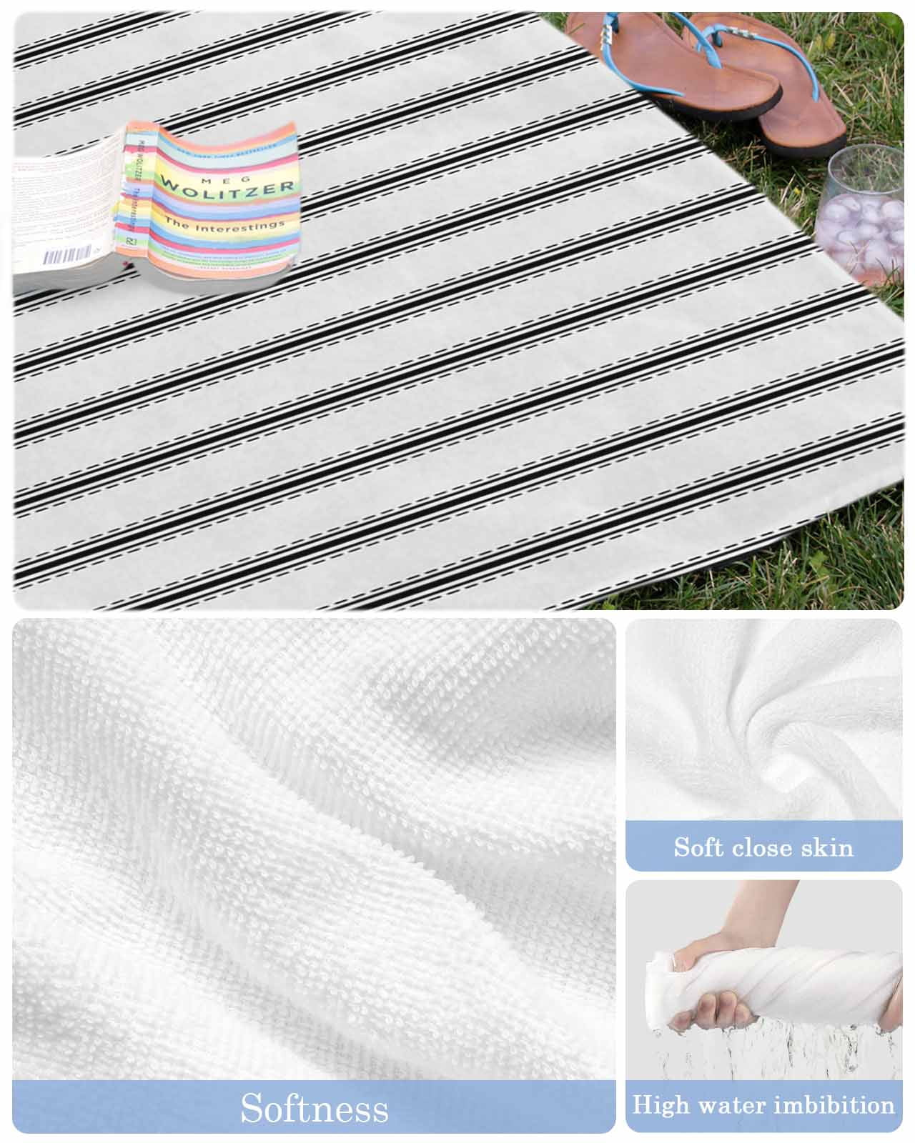 Black Striped Beach Towels Oversized Super Absorbent, Black White Stripes Farmhouse Lightweight Bath Towel Quick Dry Sets For Bathroom/Pool/Rv Camping/Beach Play/Gym Room/Picnic 35"x70"