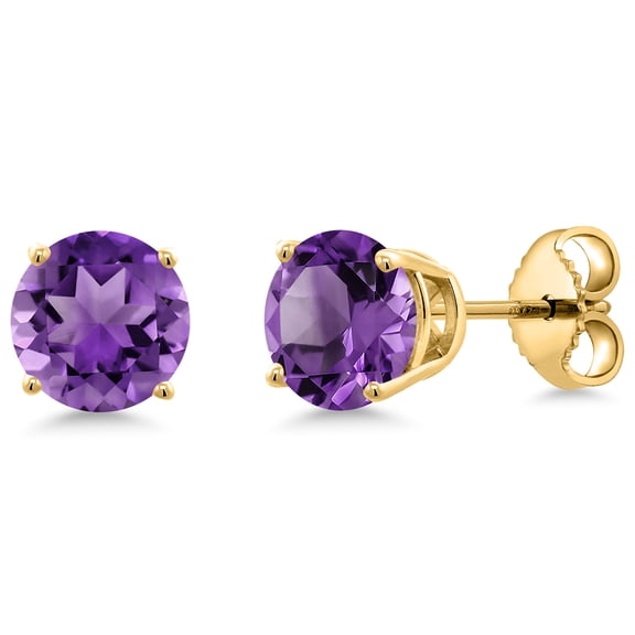 Gem Stone King 18K Yellow Gold Plated Silver Purple Amethyst Stud Earrings for Women | 2.00 Cttw | Gemstone February Birthstone | Round 6MM