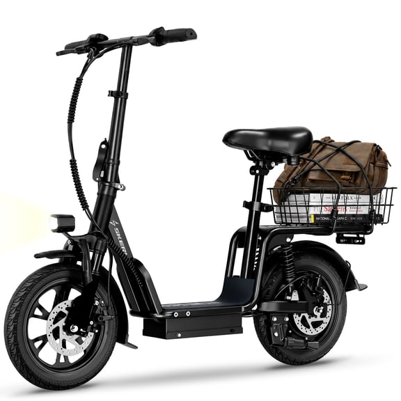 Skeri 12" Electric Scooter Bike with Seat for Adult and Basket, 350W 16MPH, 15 Mile Range, Comfortable Commuter Scooter with Adjustable Large Seat, 265LB Load UL2272