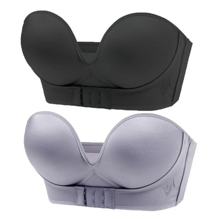 

Womens Front Closure Invisible Bras 2 Pack Push Up Strapless Bra Demi Strapless Multiway Bra for Wedding Dresses Daily Dress