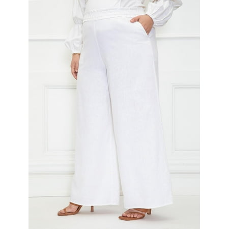 ELOQUII Elements Women's Plus Size Linen Wide Leg Pants