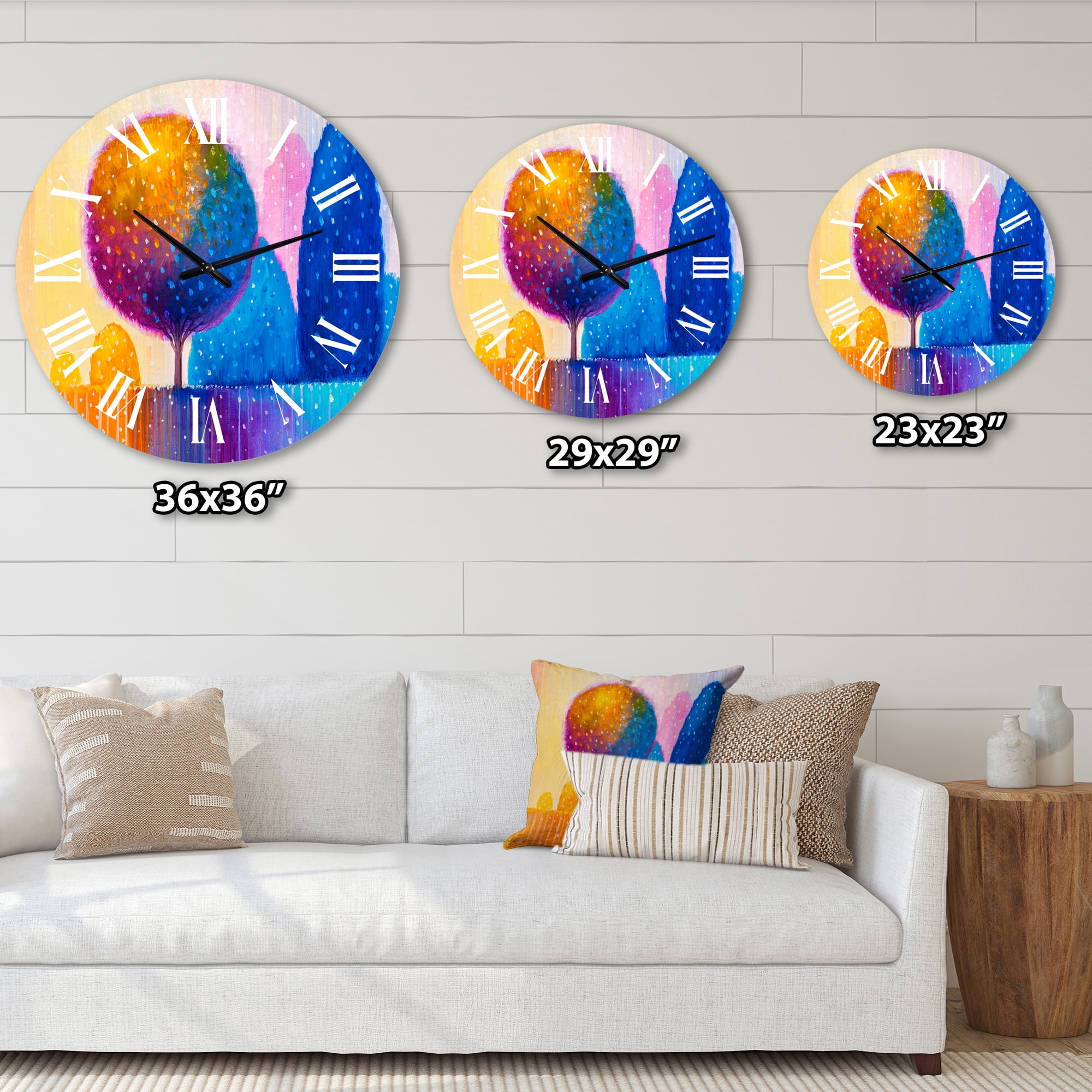 Designart 'Colourful Ornamental Trees X' Modern Wall Clock