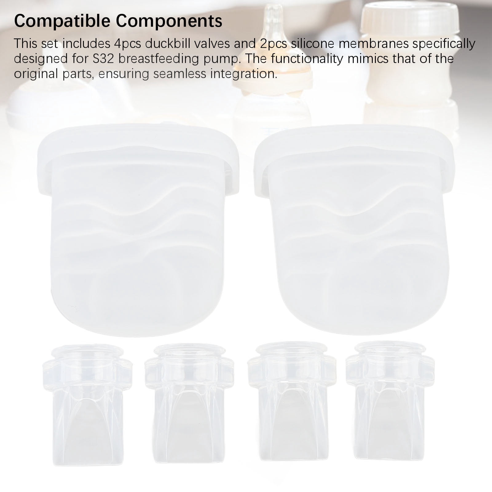 M Buder 6-Piece Duckbill Valves & Silicone Diaphragm Replacement Accessories Compatible with S32 Breast Pump, Clear
