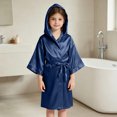 thumbnail image 5 of Frostluinai 3-12 Years Kids Hooded Satin Robe Solid Color Tie Front Lightweight Open Front Bathrobe for Boys Girls Spa Wedding Birthday Party, 5 of 10