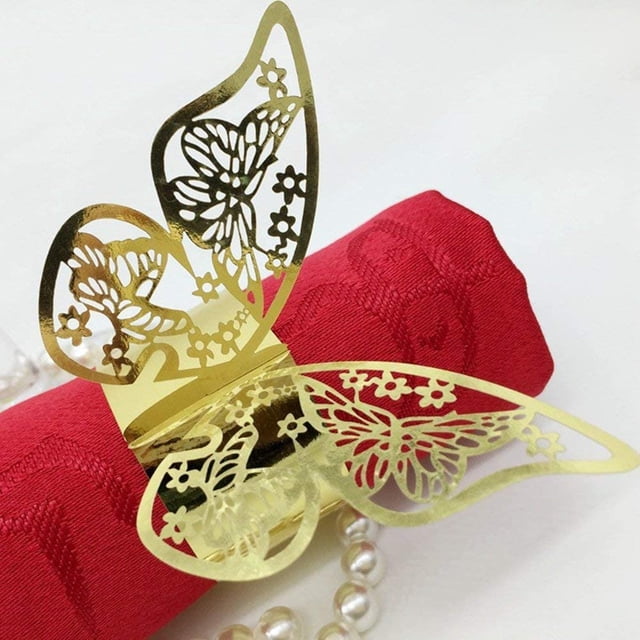 Zhuge 50 piezas de porta servilletas con forma de mariposa cortadas con láser: lazos para sillas, manteles y servilletas de papel (dorado)