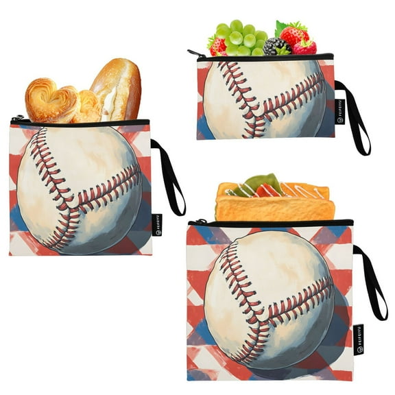 Haosy 3 Pack Reusable Ziploc Bags BPA Free Healthy Food Storage Bag Leakproof Sandwich Snack Freezer Bags Vintage Baseball