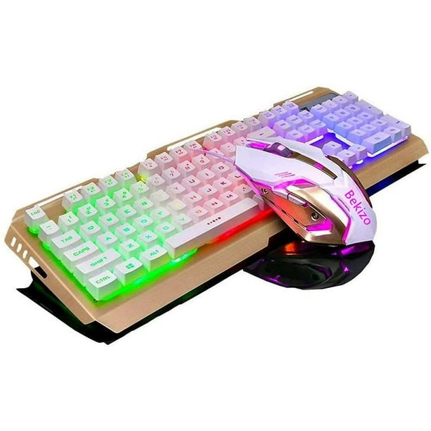 Combo clavier et souris de jeu en fer doré, clavier Gamer à changement de  couleur, clavier éclairé, clavier RVB, bureau 