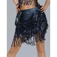 thumbnail image 4 of FEOYA Womens Triangle Coins Wrap Scarf Belly Dance Hip Fringe Scarf Latin Dance Hip Scarf Sequins for Tango Samba Cha-cha Salsa Rumba Outfits Blue, 4 of 7