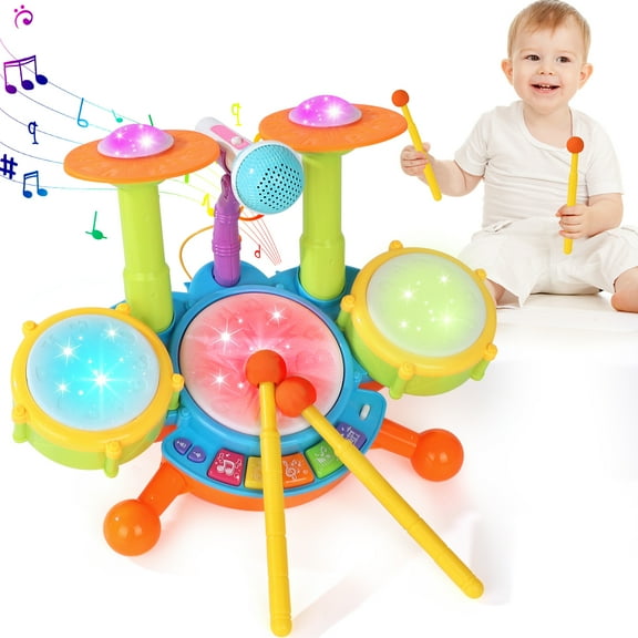 Kids Drum Set, Toddler Toys for Boys Girls, Kids Musical Toys, Drum Set for Kids, with 2 Drumsticks and Microphone, Baby Drums Toys for 1 2 3 Year Old (Green)