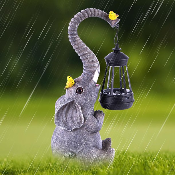 Adorno solar divertido de elefante con s pájaros decoración de elefante de la suerte para decoración de jardín al aire libre regalos del día de la madre para mujeres esposa y mamá