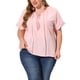 thumbnail image 2 of Plus Size Blouse for Women Self Tie Neck Lace Hollow Out Ruffle Short Sleeve Tops Pink 4X, 2 of 6