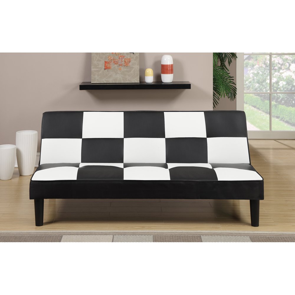 Faux Leather Adjustable Sofa In Black And White Checker