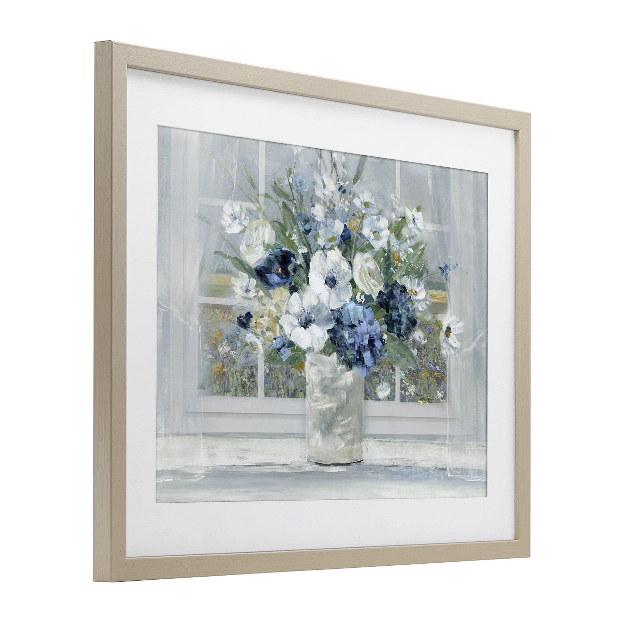 Stupell Industries Blue Hydrangea & Anemone Bouquet Birch Framed Print Under Glass, design by Sally Swatland