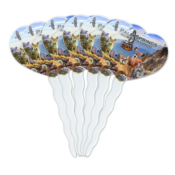 Palm Springs Aerial Tramway California CA Animals Cougar Deer Bobcat Heart Love Cupcake Picks Toppers Decoration Set of 6
