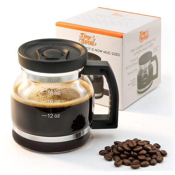 Tiny Brew 20 Oz Coffee Pot Mug, Mini Coffee Pot Cup, Large Capacity Heatproof Glass Mug with Spill Proof Lid Measurement Marks Easy-Grip Ergonomic Handle Ideal Gift for Coffee Lovers