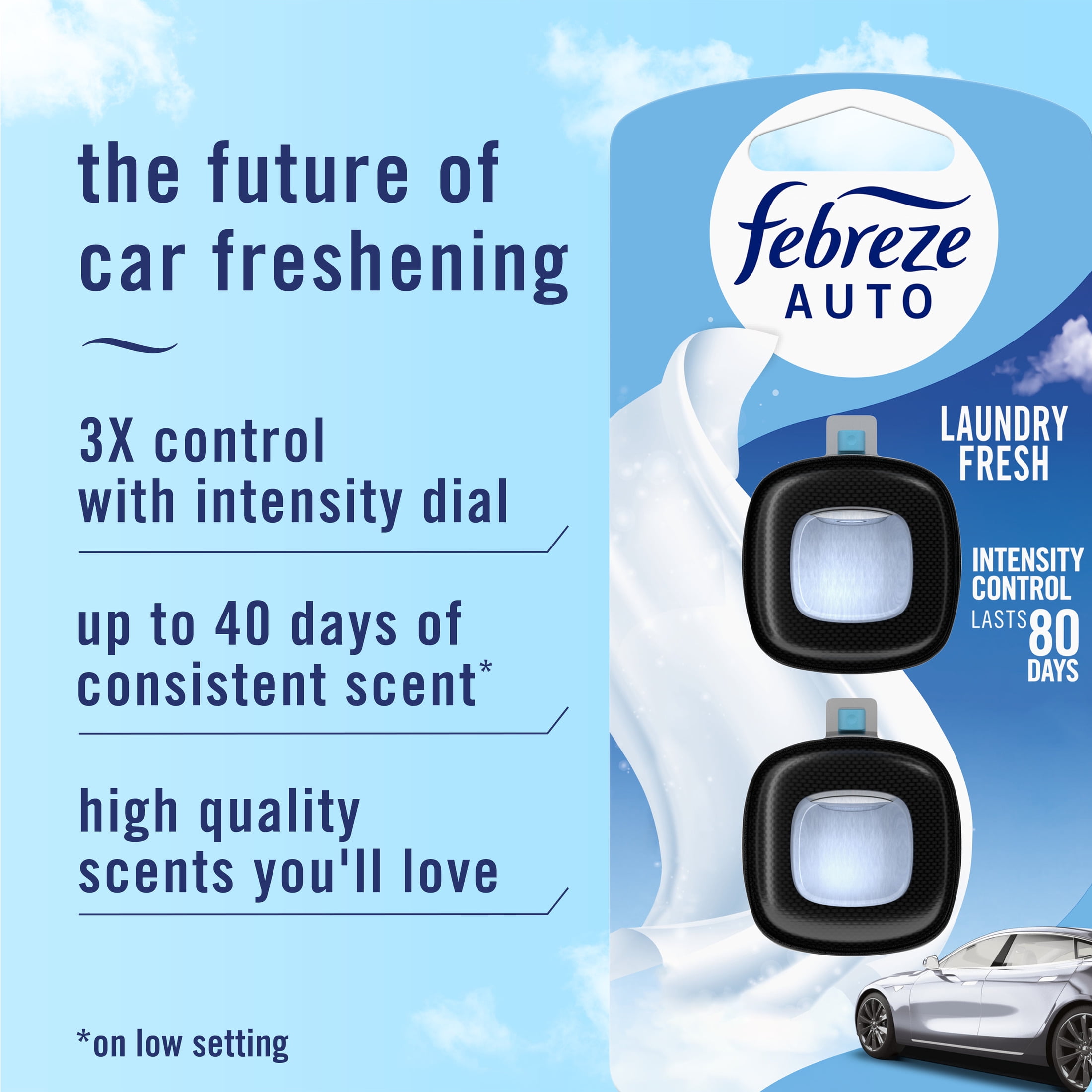 Febreze AUTO Air Freshener, Odor-Fighting Automotive Vent Clip, Laundry Fresh Scent, 4 Count