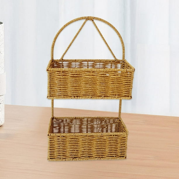 Cesta montada en la pared de ratán de imitación, cesta colgante tejida para jardinera, organizadores, cesta de pared tejida para accesorios de Patio Cuadrado 2 capas