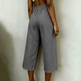 thumbnail image 4 of Cagogo Women's Plus Size Capri Pants Cotton Linen Casual Loose Elastic Waist Pants with Pockets Summer Vacation Beach Flowy Trousers Work Lounge Clothes, Gray L, 4 of 6