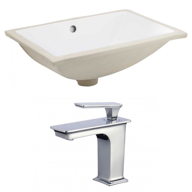 18.25-in. W CUPC Rectangle Bathroom Undermount Sink Set In White - Chrome Hardware AI-22889