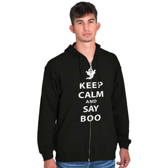 Keep Calm and Say Boo Halloween Unisex Fleece Graphic Zip Up Hoodie Brisco Brands 2X