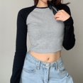 thumbnail image 2 of New Spring and Summer Women‘s Contrast Color Solid Color Sexy Short Sleeve Navel-Exposed Yoga T-Shirt, 2 of 6
