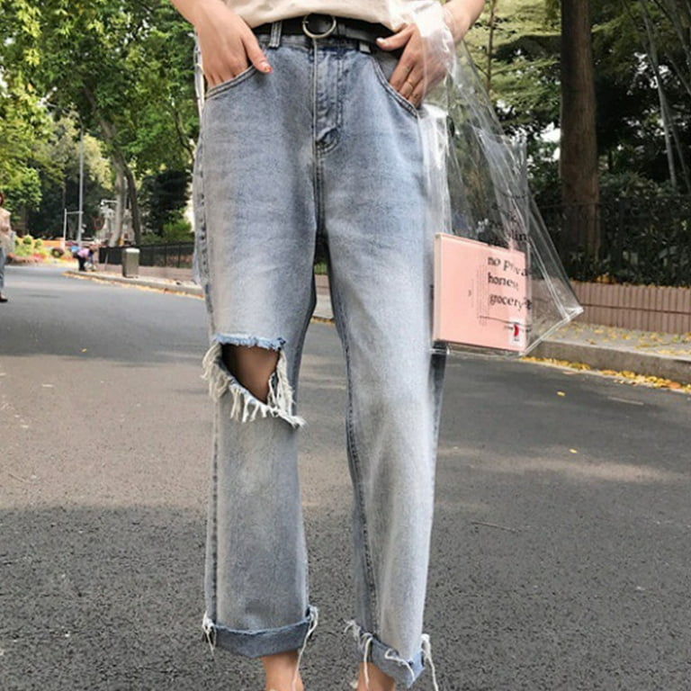Guzom Womens Baggy Jeans- Stretchy High Waisted Fall Fashion Wide