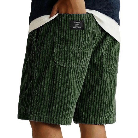 Beach Shorts for Men Corduroy Drawstring Waisted Shorts Summer Beach Casual Beach Bermuda Short with Pockets Straight-Leg Cargo Short,Green XL