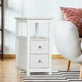 Seizeen Small Bedside Furniture White Wooden End Table with Storage