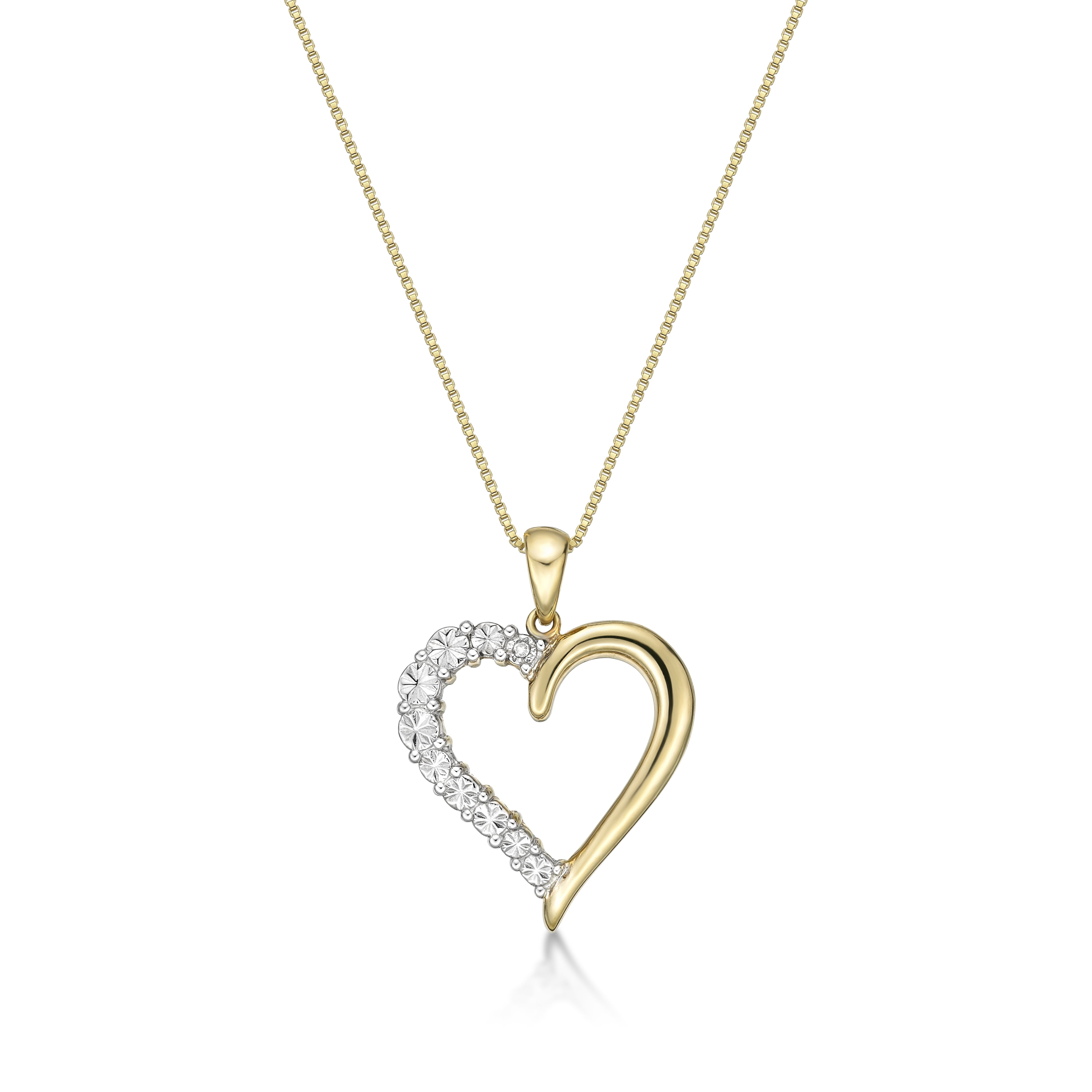Brilliance Fine Jewelry 925 Sterling Silver with 14K Yellow Gold Plating Diamond Accent Heart Pendant, 18" Chain