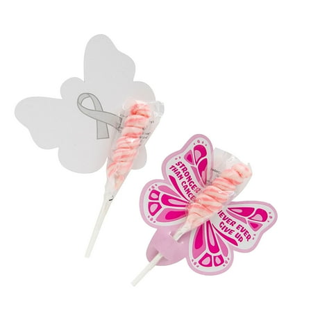 Fun Express Mini Lollipop with Pink Breast Cancer Butterfly Card for 24