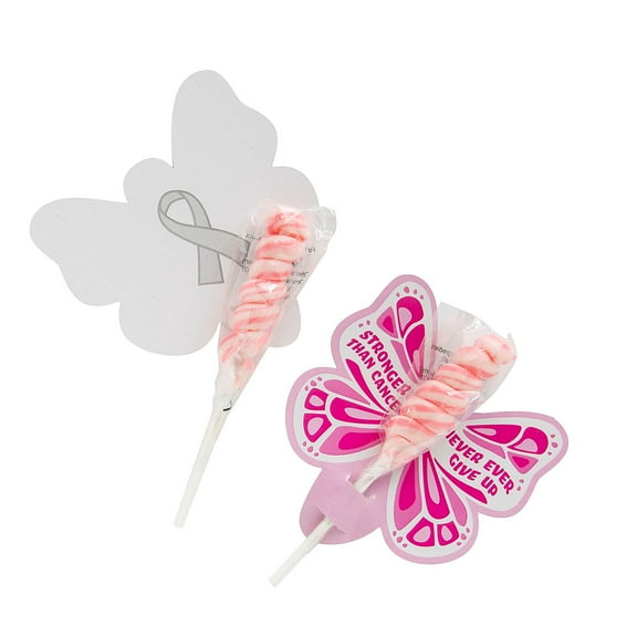 Fun Express Mini Lollipop with Pink Breast Cancer Butterfly Card for 24