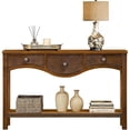thumbnail image 2 of LKTART Modern Fluted Scalloped Edge 3-Drawer Open Shelf Waterproof Pine Console Table, Brown, 2 of 9
