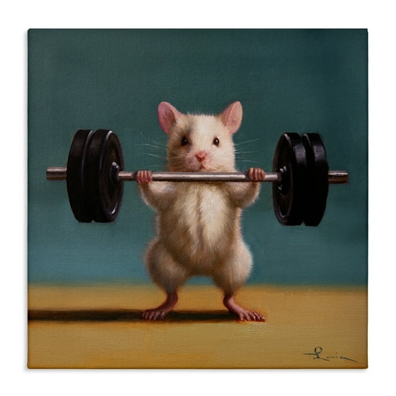 Stupell Industries Power Lifting Mouse Animals Painting Wrapped Canvas Art Print Wall Art, 17 x 17