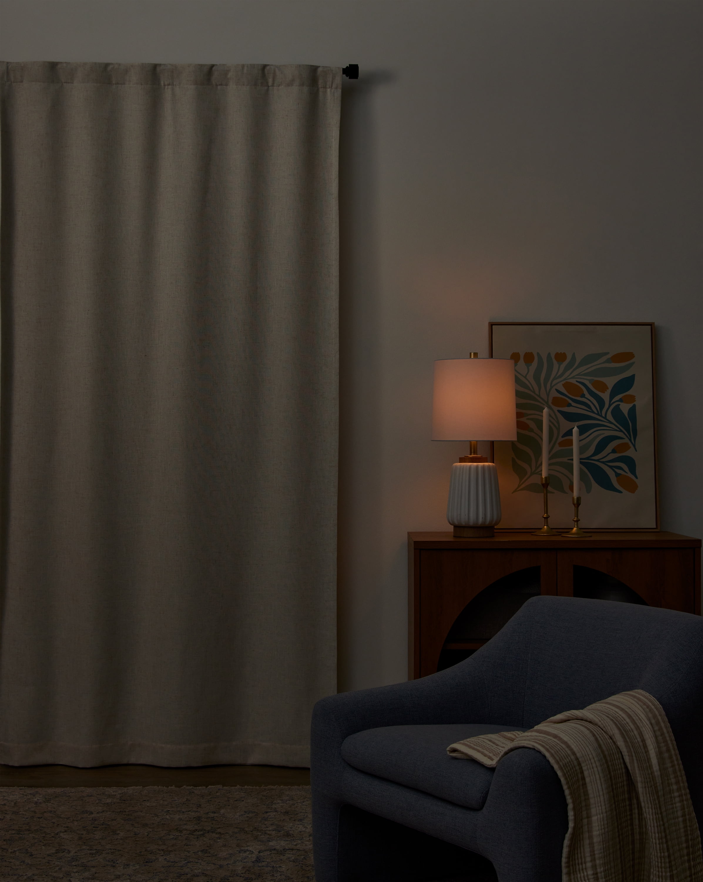 Better Homes & Gardens 100% Blackout Linen Blend Single Curtain, 50x95, Vanilla Dream