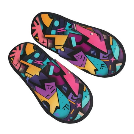 

JUNZAN Vibrant Graffiti Urban Art Slippers for Women House Shoes Non Slip Indoor/Outdoor Pineapple And Cactus Designs-Medium