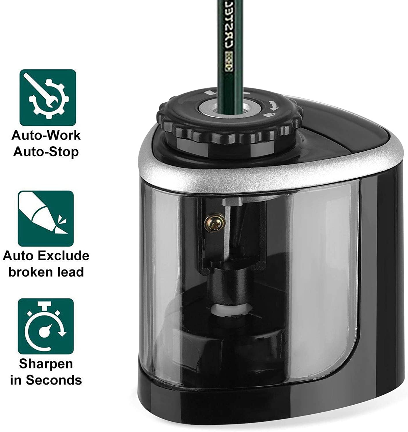 Electric Pencil Sharpener, Kid-Friendly Electric and Battery Operated Pencil Sharpener Automated cordless sharpener for school, home, office, classroom and more