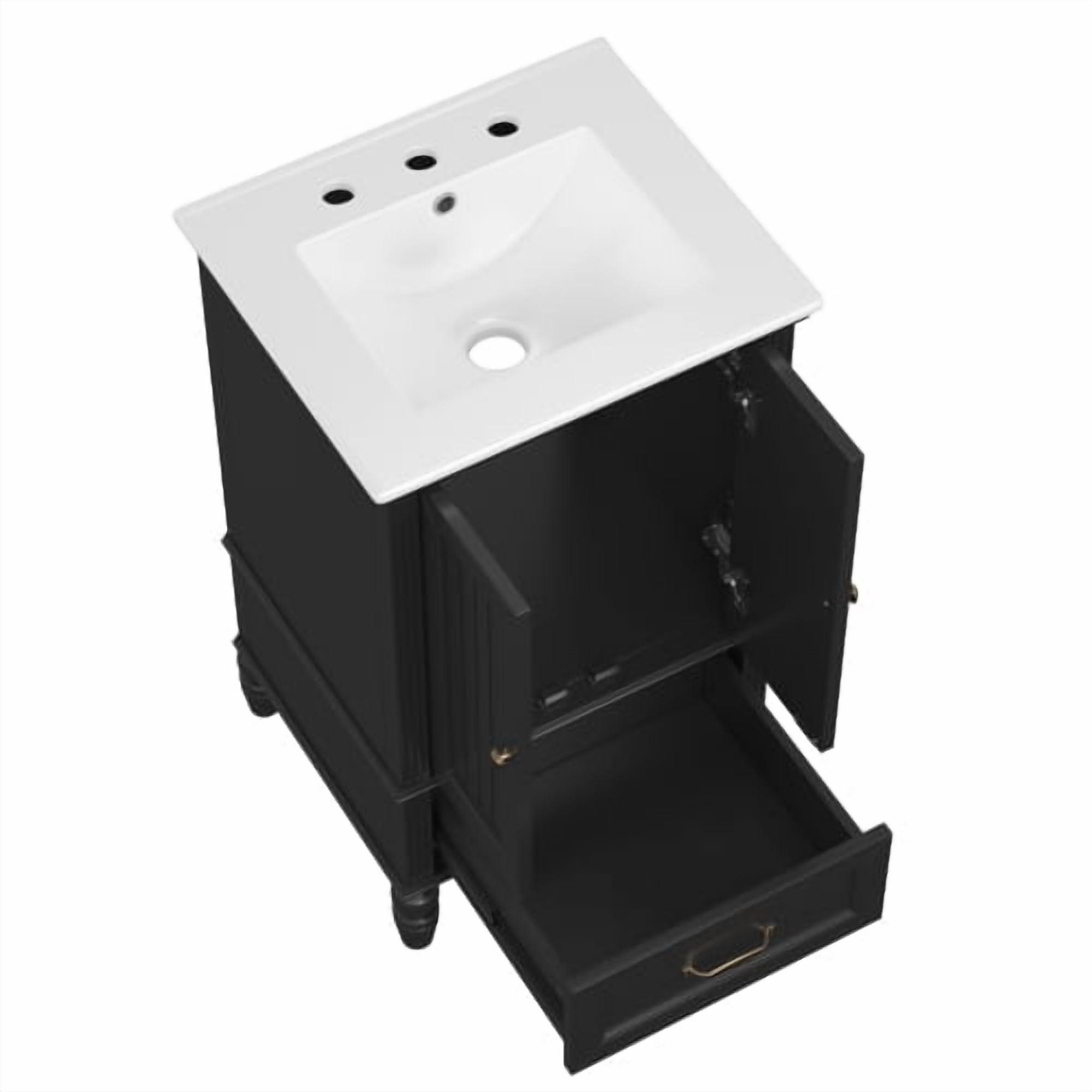Taoruifang Black20" Bathroom Vanity with Sink, Bathroom Cabinet with Two Doors, Magnetic Door Stopper and Adiustable Foot Pads, A Drawer