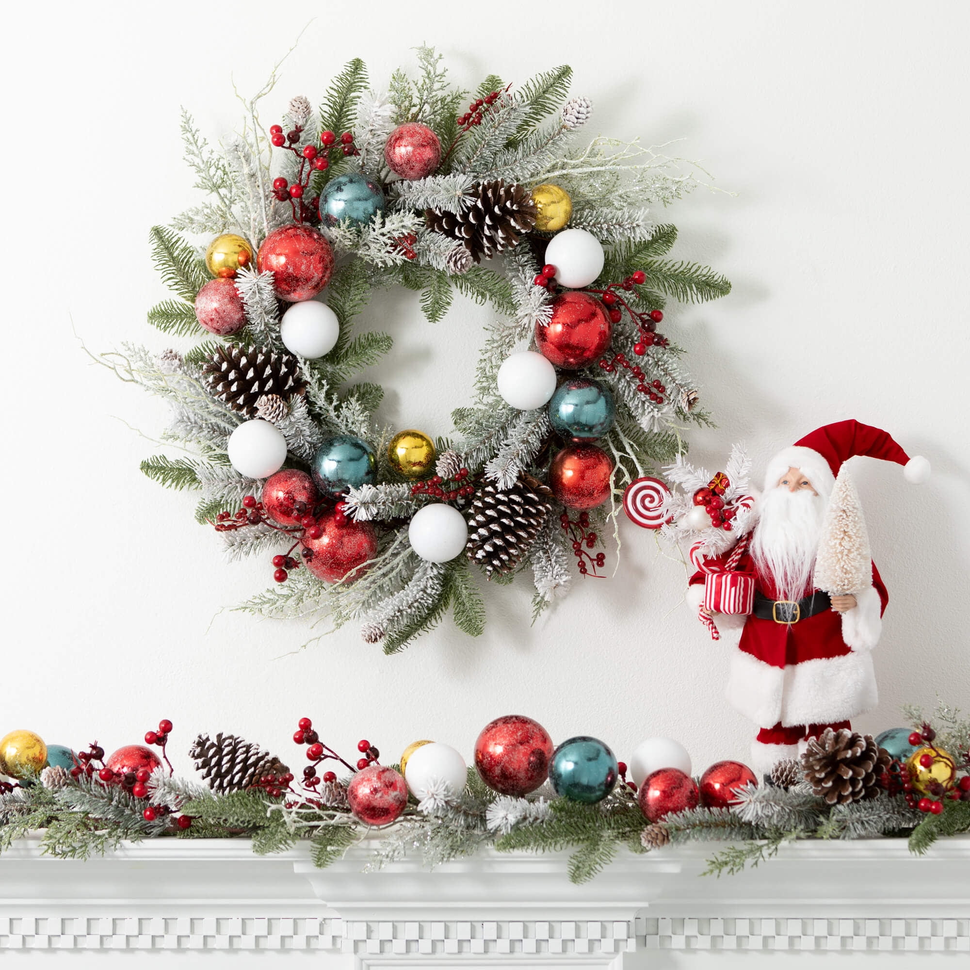 72"L Sullivans Artificial Shiny Ball Frosted Christmas Garland, Multicolor
