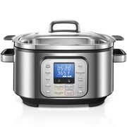 Slow Cooker, 10 in 1 Programmable Cooker, 6Qt Stainless Steel, Rice Cooker, Yogurt Maker, Delay Start, Steaming Rack and Glass Lid, Adjustable Temp&Time for Slow Cook with Digital Timer
