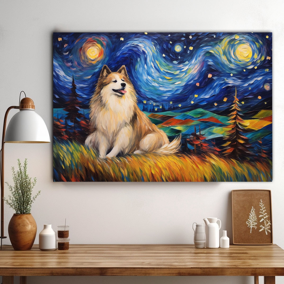 Alaskan Malamute Dog Watercolor Starry Night Van Gogh Painting Kits, Painting Watercolor Canvas, Canvas Suitable for Room Decor Cafe Decor Or Gift for Friends