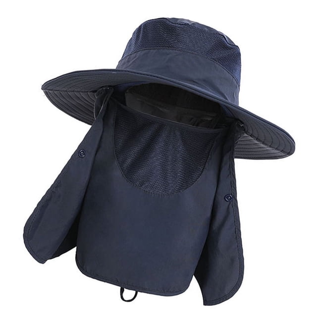 Sombrero para el sol, protección UV, ala ancha, nailon, transpirable, secado rápido, UPF 50+, sombrero de pesca con solapa extraíble para el cuello y la cara, azul oscuro