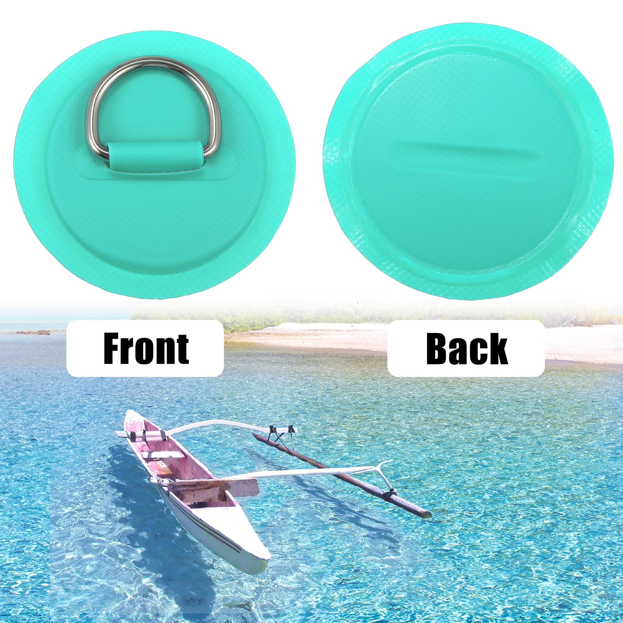 6pcs 8cm Green D Ring Patch Stainless Steel Round Shape D Ring Pad Set for Inflatable Boat Kayak with Hooks Handle