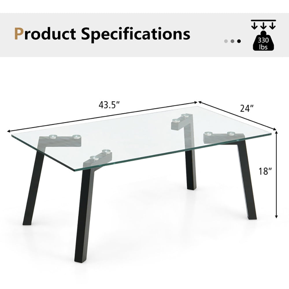 Finihen Coffee Table, Glass Coffee Table, Modern Tempered Glass Coffee Table with Metal Frame, for Living Room, Reception Room, Black Finihen Coffee Table, Glass Coffee Table, Modern Tempered Glass Coffee Table with Metal Frame, for Living Room, Reception Room, Black
