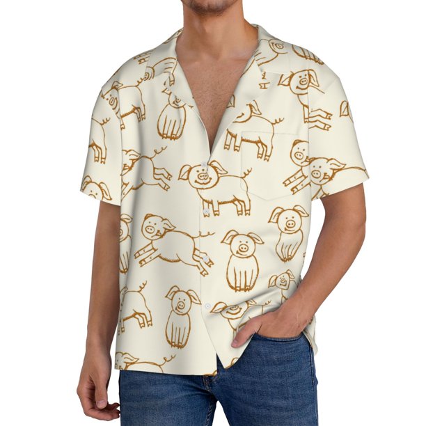 Fotbe Funny Pigs Camisa Estampada de Manga Corta para Hombre, Casual de Verano, Estilo Playero, Sin Arrugas-3X-Large