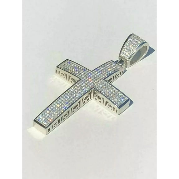 2.50Ct Round Lab Created Diamond Large Iced Cross Pendant 14K White Gold Plated