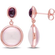 2-1/2 Carat T.G.W. Rose Quartz and Garnet Rose Rhodium-Plated Sterling Silver Dangle Earrings