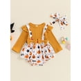thumbnail image 5 of Aojekbee Baby Girls Halloween Jumpsuits Pumpkin Print Long Sleeve Romper and Cute Headband Set for Toddler Infant Outfits, 5 of 10