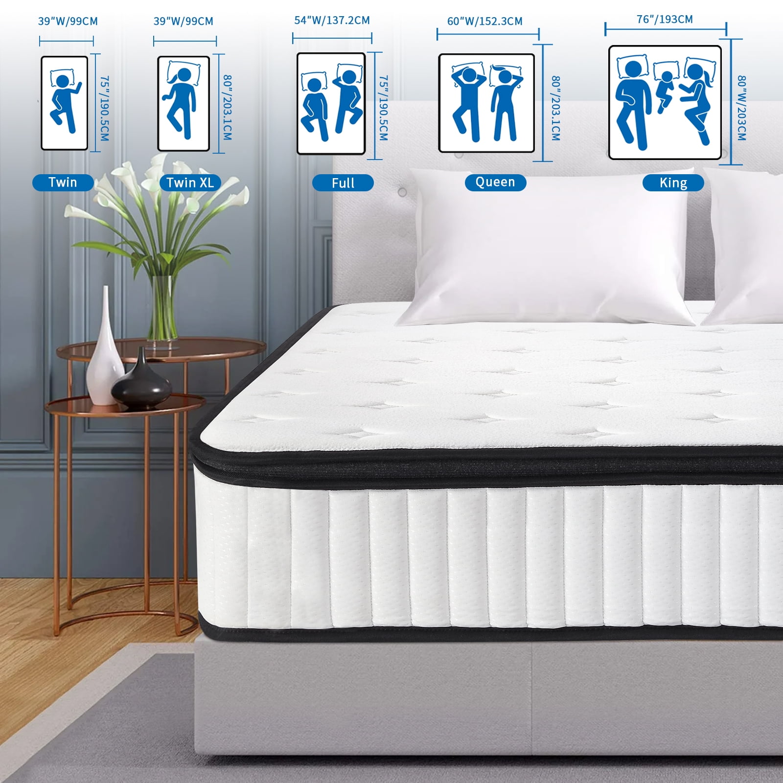 VFD 12 inch Spring Sensation Hybrid Mattress, Queen, Fiberglass Free, Medium Firmness, Durable Support, Certified Safe Foams & Fabric, Mattress in A Box, White