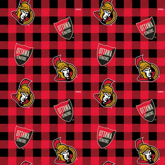 Ottawa Senators Cotton Fabric with Buffalo Plaid Print and Matching Solid Cotton Fabrics